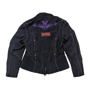 Vintage Y2K Harley Davidson Butterfly Biker Jacket Womens Large Black Purple